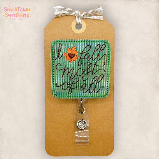 I Love Fall Most of All Retractable Badge Reel: Autumn ID Holder, Name Tag, Topper, Coworker Gift, Lanyard, MRI Safe, Heavy Duty