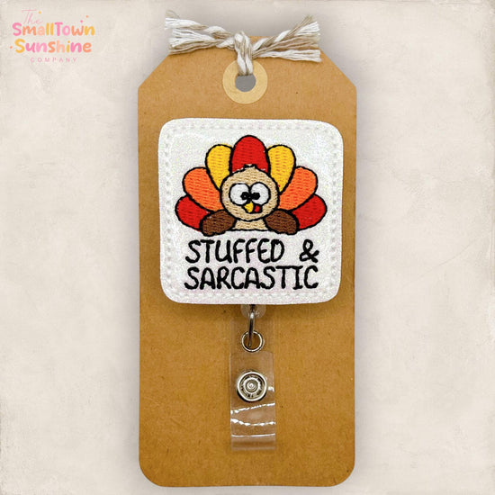 Stuffed & Sarcastic Retractable Badge Reel: Turkey ID Holder, Name Tag, Topper, Coworker Gift, Lanyard, MRI Safe, Heavy Duty | GLITTER