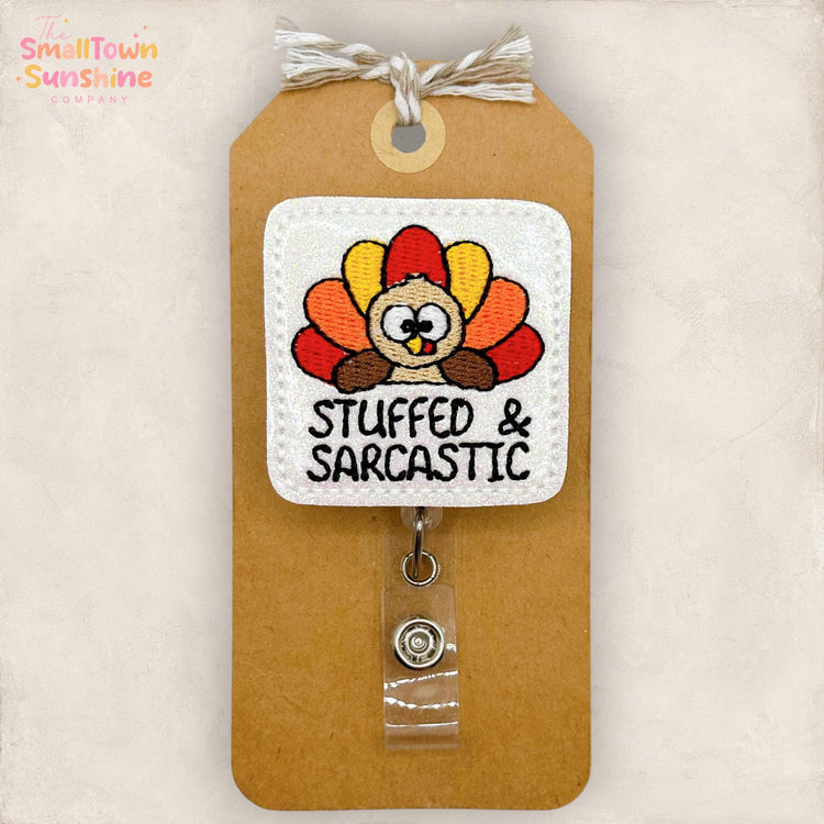 Stuffed & Sarcastic Retractable Badge Reel: Turkey ID Holder, Name Tag, Topper, Coworker Gift, Lanyard, MRI Safe, Heavy Duty | GLITTER