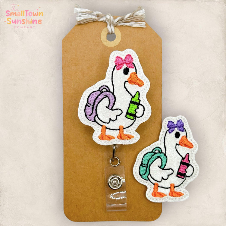 Back to School Goose Retractable Badge Reel Collection: ID Holder, Topper, Coworker Gift, Name Tag, Lanyard, MRI Safe, Heavy Duty | GLITTER