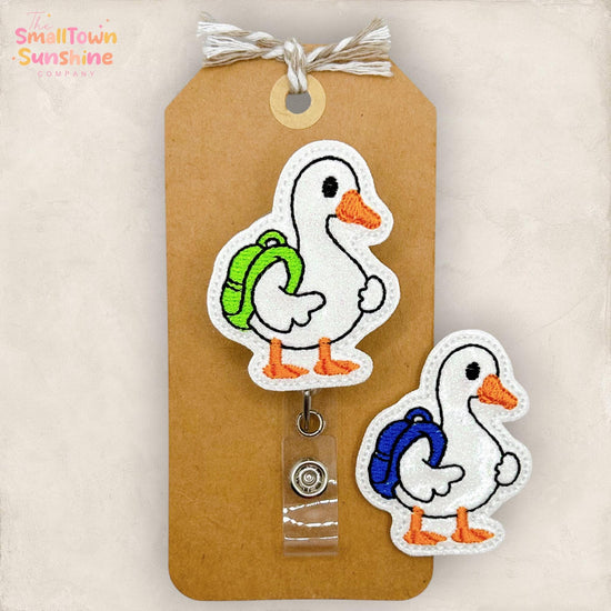 Back to School Goose Retractable Badge Reel Collection: ID Holder, Topper, Coworker Gift, Name Tag, Lanyard, MRI Safe, Heavy Duty | GLITTER