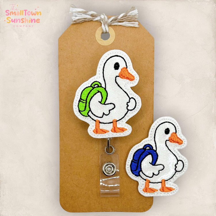 Back to School Goose Retractable Badge Reel Collection: ID Holder, Topper, Coworker Gift, Name Tag, Lanyard, MRI Safe, Heavy Duty | GLITTER