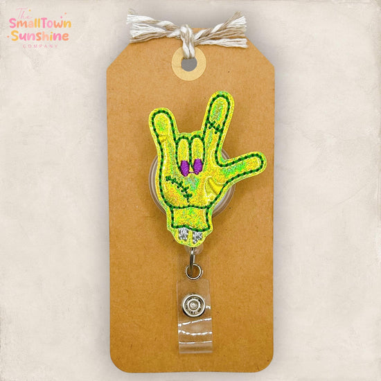Zombie ASL Retractable Badge Reel: Halloween ID Holder, Name Tag, Swappable Topper, Coworker Gift, Lanyard, MRI Safe, Heavy Duty