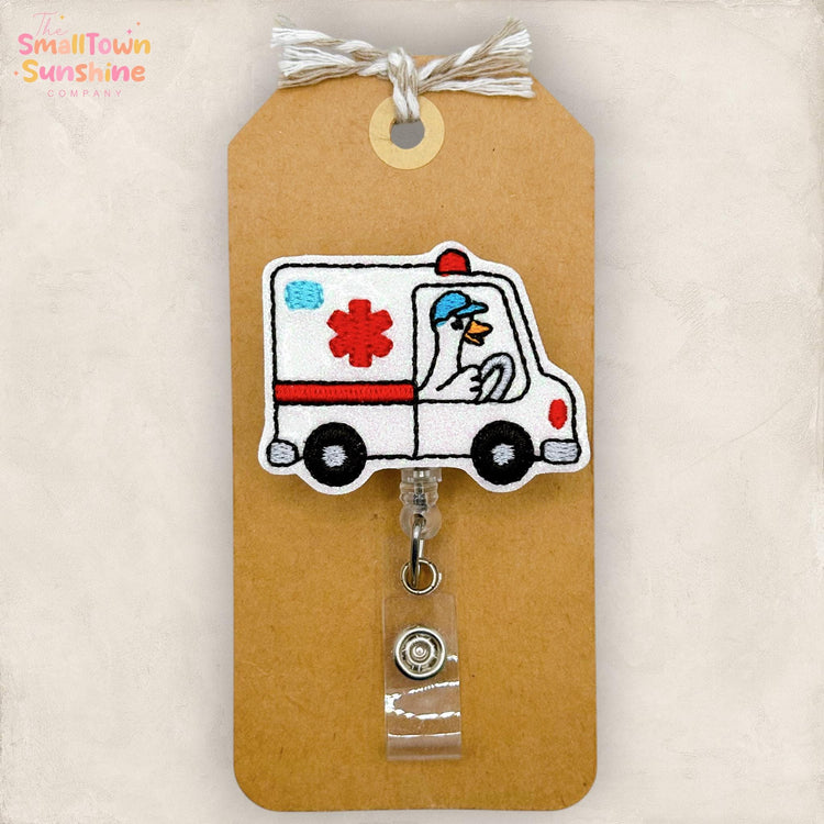 Ambulance Goose Retractable Badge Reel: EMT Id Holder, Name Tag, Topper, Coworker Gift, Lanyard, MRI Safe, Heavy Duty Options | GLITTER