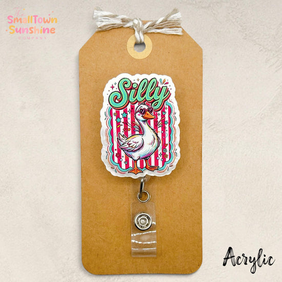 Silly Goose Retractable Badge Reel: Bird ID Holder, Name Tag, Swappable Topper, Coworker Gift, Lanyard, MRI Safe, Heavy Duty | ACRYLIC