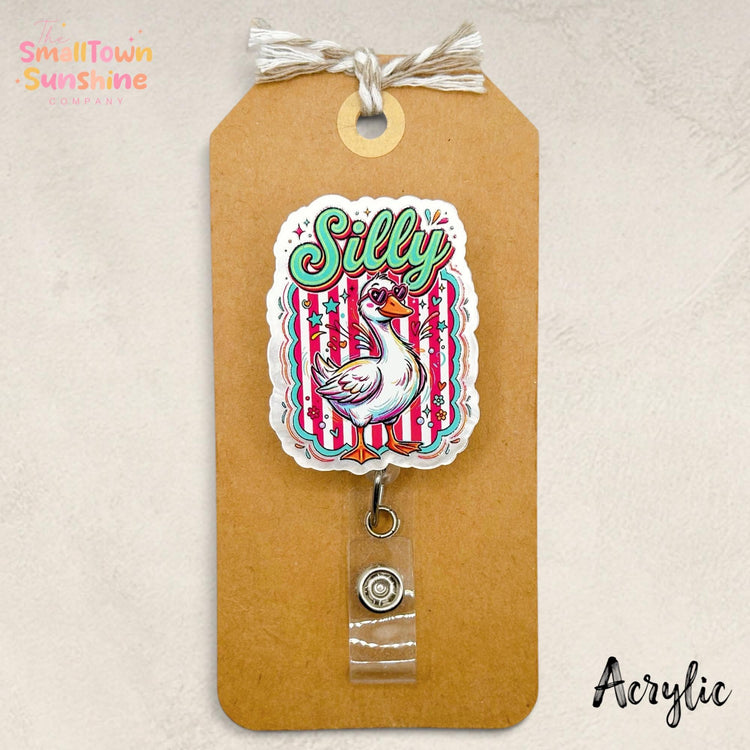 Silly Goose Retractable Badge Reel: Bird ID Holder, Name Tag, Swappable Topper, Coworker Gift, Lanyard, MRI Safe, Heavy Duty | ACRYLIC