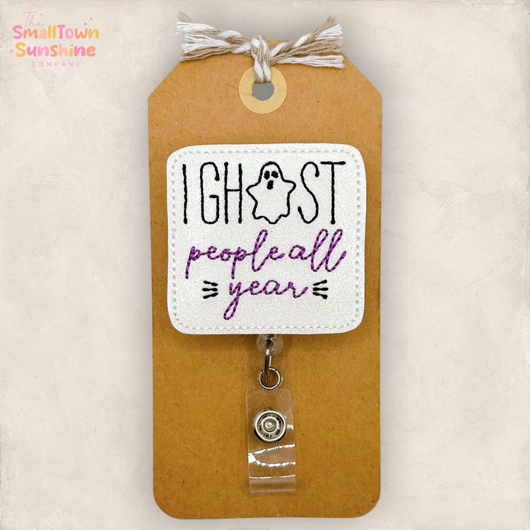 I Ghost People All Year Retractable Badge Reel: Halloween ID Holder, Name Tag, Coworker Gift, Lanyard, MRI Safe, Heavy Duty | GLITTER