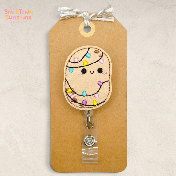 Potato with Lights Retractable Badge Reel: Christmas ID Holder, Name Tag, Swappable Topper, Coworker Gift, Lanyard, MRI Safe, Heavy Duty