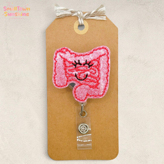 Intestines Retractable Badge Reel: Gastroenterology ID Holder, Name Tag, Topper, Coworker Gift, Lanyard, MRI Safe, Heavy Duty | GLITTER