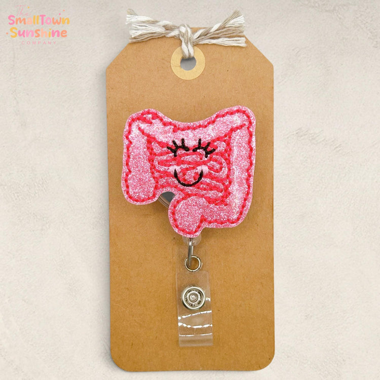 Intestines Retractable Badge Reel: Gastroenterology ID Holder, Name Tag, Topper, Coworker Gift, Lanyard, MRI Safe, Heavy Duty | GLITTER