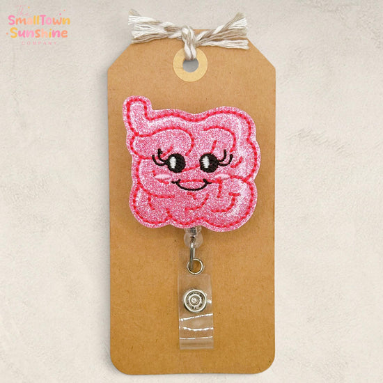 Intestines Girl Retractable Badge Reel: Gastroenterology ID Holder, Name Tag, Topper, Coworker Gift, Lanyard, MRI Safe, Heavy Duty | GLITTER