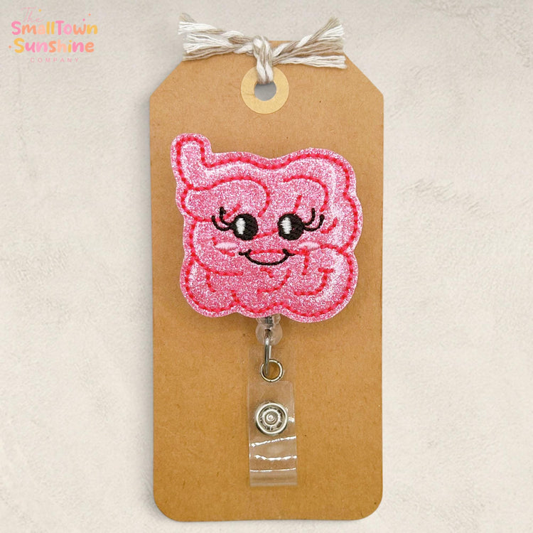 Intestines Girl Retractable Badge Reel: Gastroenterology ID Holder, Name Tag, Topper, Coworker Gift, Lanyard, MRI Safe, Heavy Duty | GLITTER