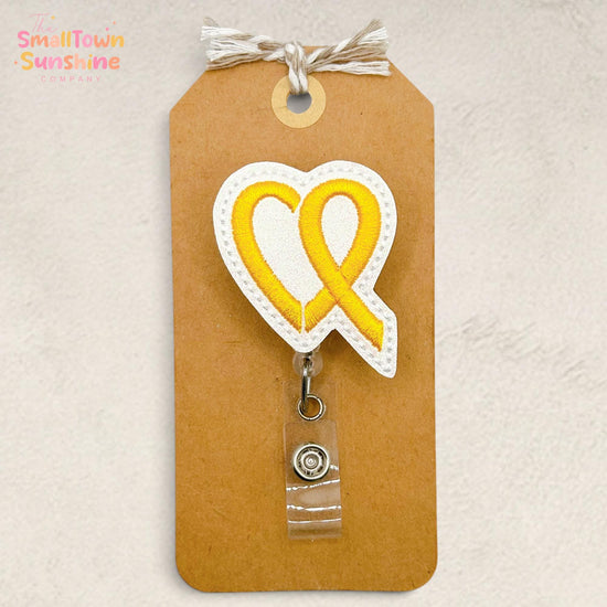 Childhood Cancer Retractable Badge Reel: Gold Awareness ID Holder, Name Tag, Topper, Coworker Gift, Lanyard, MRI Safe, Heavy Duty | GLITTER