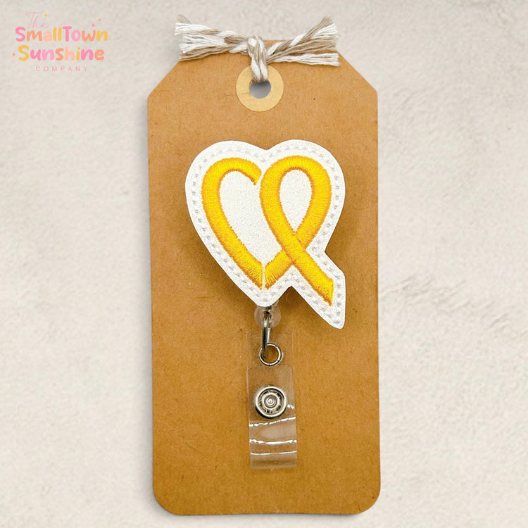 Childhood Cancer Retractable Badge Reel: Gold Awareness ID Holder, Name Tag, Topper, Coworker Gift, Lanyard, MRI Safe, Heavy Duty | GLITTER