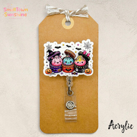Halloween Dumplings Retractable Badge Reel: Cute ID Holder, Name Tag, Topper, Coworker Gift, Lanyard, MRI Safe, Heavy Duty | ACRYLIC