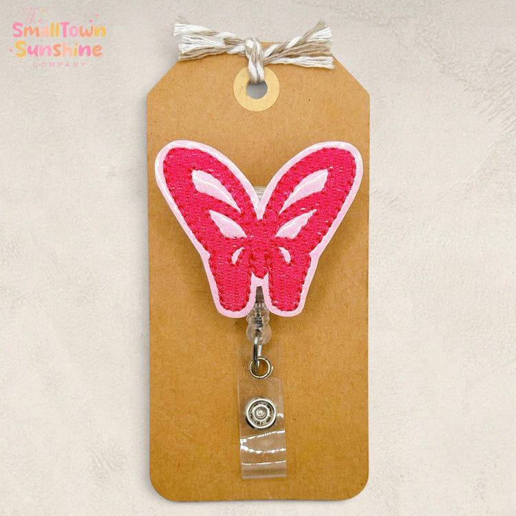 Country Singer Butterfly Retractable Badge Reel: ID Holder, Name Tag, Swappable Topper, Coworker Gift, Lanyard, MRI Safe, Heavy Duty Options