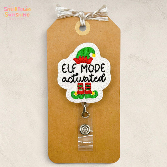 Elf Mode Activated Retractable Badge Reel: Christmas ID Holder, Name Tag, Topper, Coworker Gift, Lanyard, MRI Safe, Heavy Duty | GLITTER