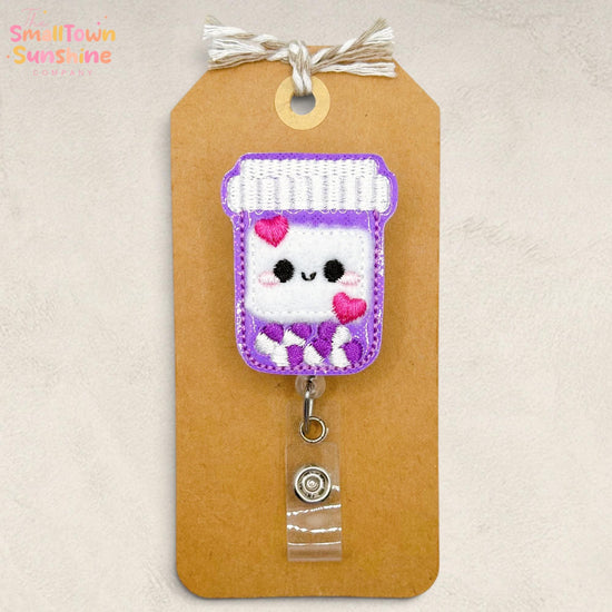 Purple Pill Bottle Retractable Badge Reel: Pharmacy Tech ID Holder, Name Tag, Topper, Coworker Gift, Lanyard, MRI Safe, Heavy Duty Options