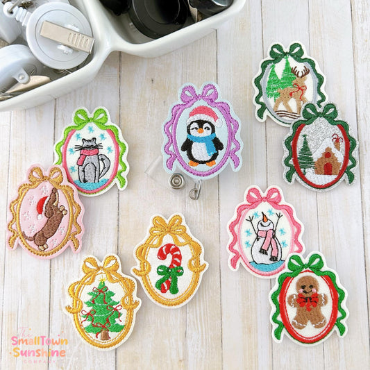 Vintage Christmas Cameo Retractable Badge Reels: Winter Season ID Holder, Topper, Coworker Gift, Name Tag, Lanyard, MRI Safe, Heavy Duty