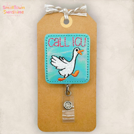 Call ICU Retractable Badge Reel: Silly Medical Goose Id Holder, RN Name Tag, Topper, Coworker Gift, Lanyard, MRI Safe, Heavy Duty Clip
