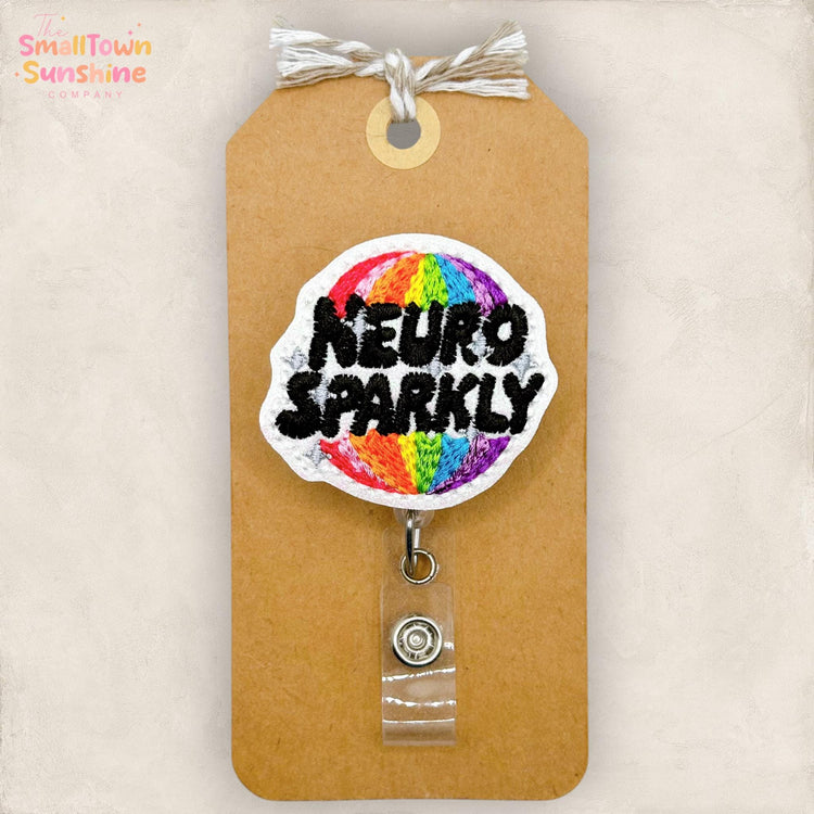 Neuro Sparkly Retractable Badge Reel: Neurodivergent ID Holder, Name Tag, Topper, Coworker Gift, Lanyard, MRI Safe, Heavy Duty | GLITTER