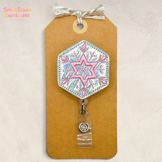 Pink & Silver Snowflake Badge Reel, Winter Badge Reel, Nurse Badge Clip, Teacher Lanyard, Coworker Gift, Badge Buddy, Retractable ID Holder