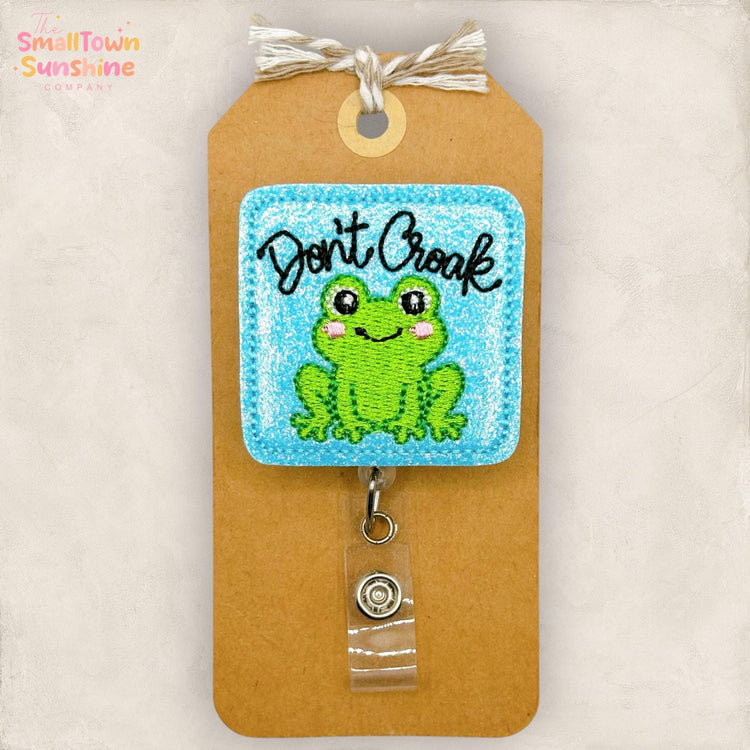 Don’t Croak Retractable Badge Reel: Funny Frog ID Holder, Name Tag, Swappable Topper, Coworker Gift, Lanyard, MRI Safe, Heavy Duty | GLITTER