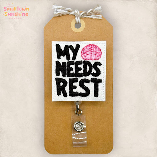 My Brain Needs Rest Retractable Badge Reel: ADHD ID Holder, Name Tag, Swappable Topper, Coworker Gift, Lanyard, MRI Safe, Heavy Duty Options