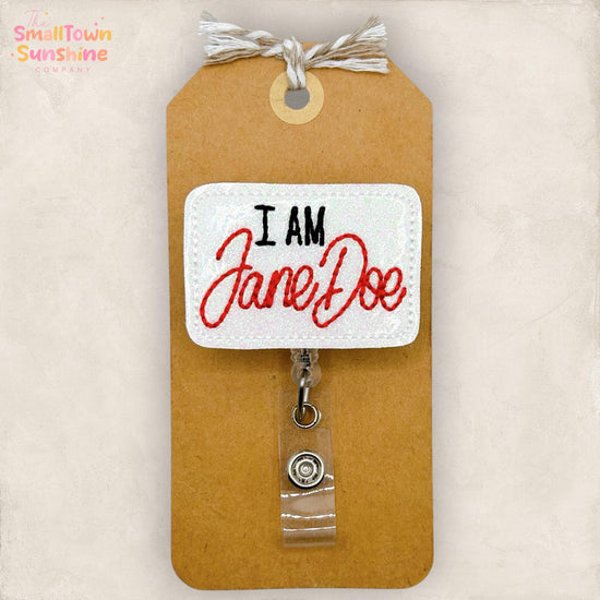 I Am Jane Doe Retractable Badge Reel: Awareness ID Holder, Name Tag, Topper, Coworker Gift, Lanyard, MRI Safe, Heavy Duty Clip | GLITTER
