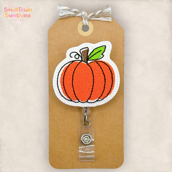 Pumpkin Sketch Retractable Badge Reel: Fall ID Holder, Name Tag, Swappable Topper, Coworker Gift, Lanyard, MRI Safe, Heavy Duty | GLITTER