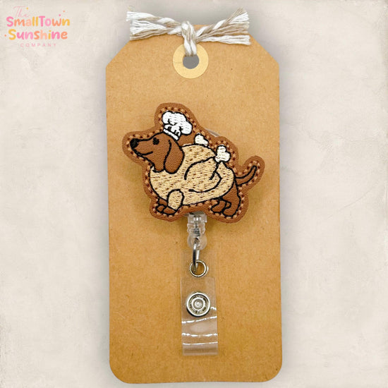 Turkey Dachshund Retractable Badge Reel: Funny Thanksgiving ID Holder, Name Tag, Topper, Coworker Gift, Lanyard, MRI Safe, Heavy Duty Clip