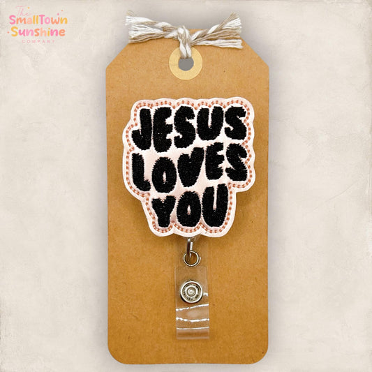 Jesus Loves You Retractable Badge Reel: Christian ID Holder, Name Tag, Swappable Topper, Coworker Gift, Lanyard, MRI Safe, Heavy Duty Clip