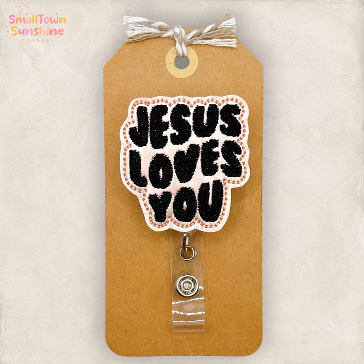 Jesus Loves You Retractable Badge Reel: Christian ID Holder, Name Tag, Swappable Topper, Coworker Gift, Lanyard, MRI Safe, Heavy Duty Clip