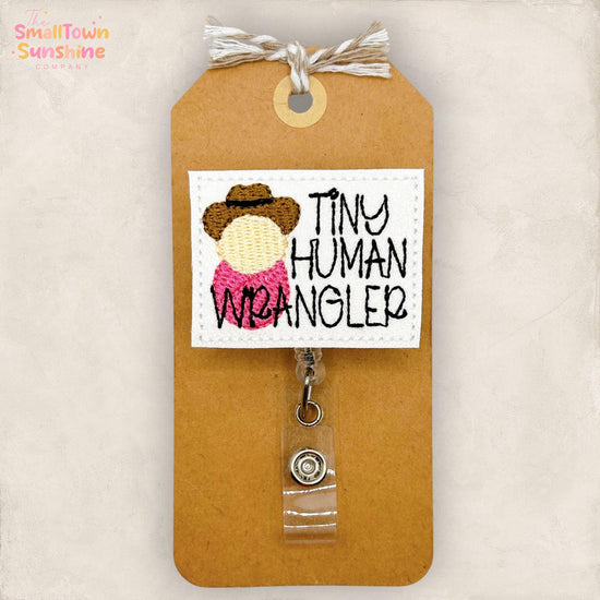 Tiny Human Wrangler Retractable Badge Reel: Labor & Delivery ID Holder, Pediatrics Name Tag, Coworker Gift, MRI Safe, Heavy Duty | GLITTER
