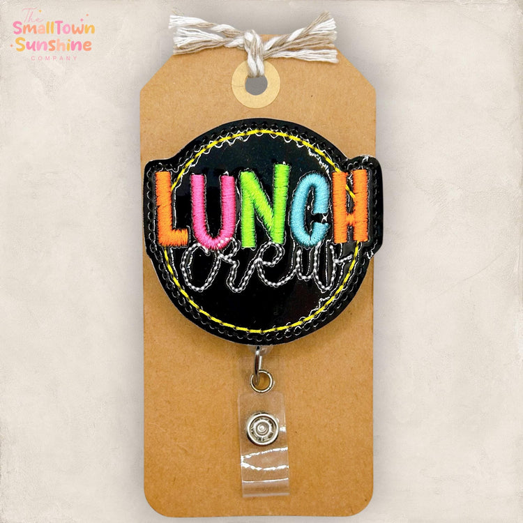 Lunch Crew Retractable Badge Reel: School ID Holder, Name Tag, Swappable Topper, Coworker Gift, Lanyard, MRI Safe, Heavy Duty Clip