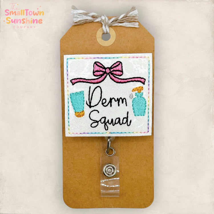 Derm Squad Retractable Badge Reel: Dermatologist ID Holder, Name Tag, Topper, Coworker Gift, Lanyard, MRI Safe, Heavy Duty Clip | GLITTER